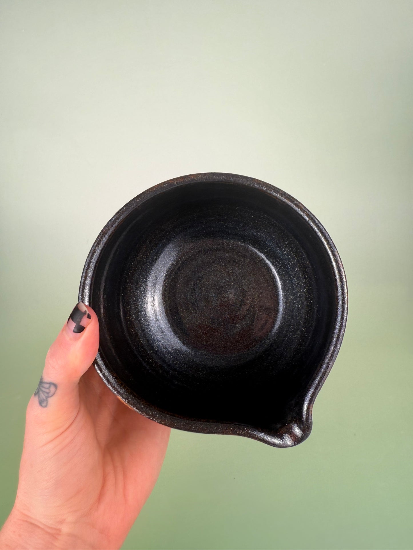 Black sparkly checkered matcha bowl #2