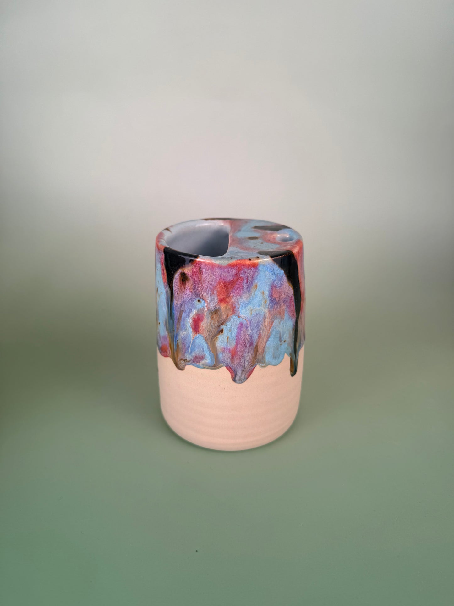 Drippy travel cup #2 - black sparkly glaze