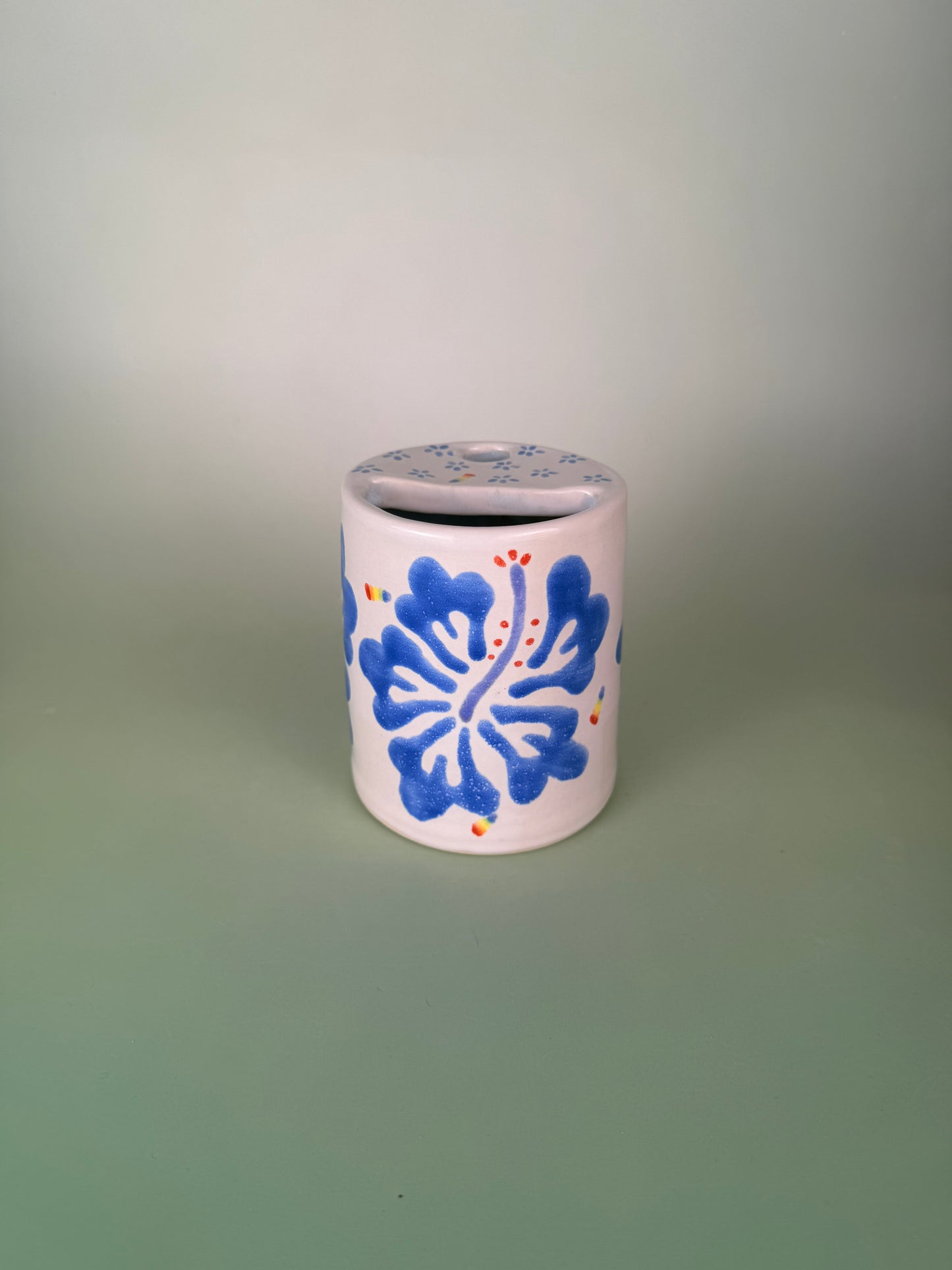 Rainbow blue hibiscus travel cup