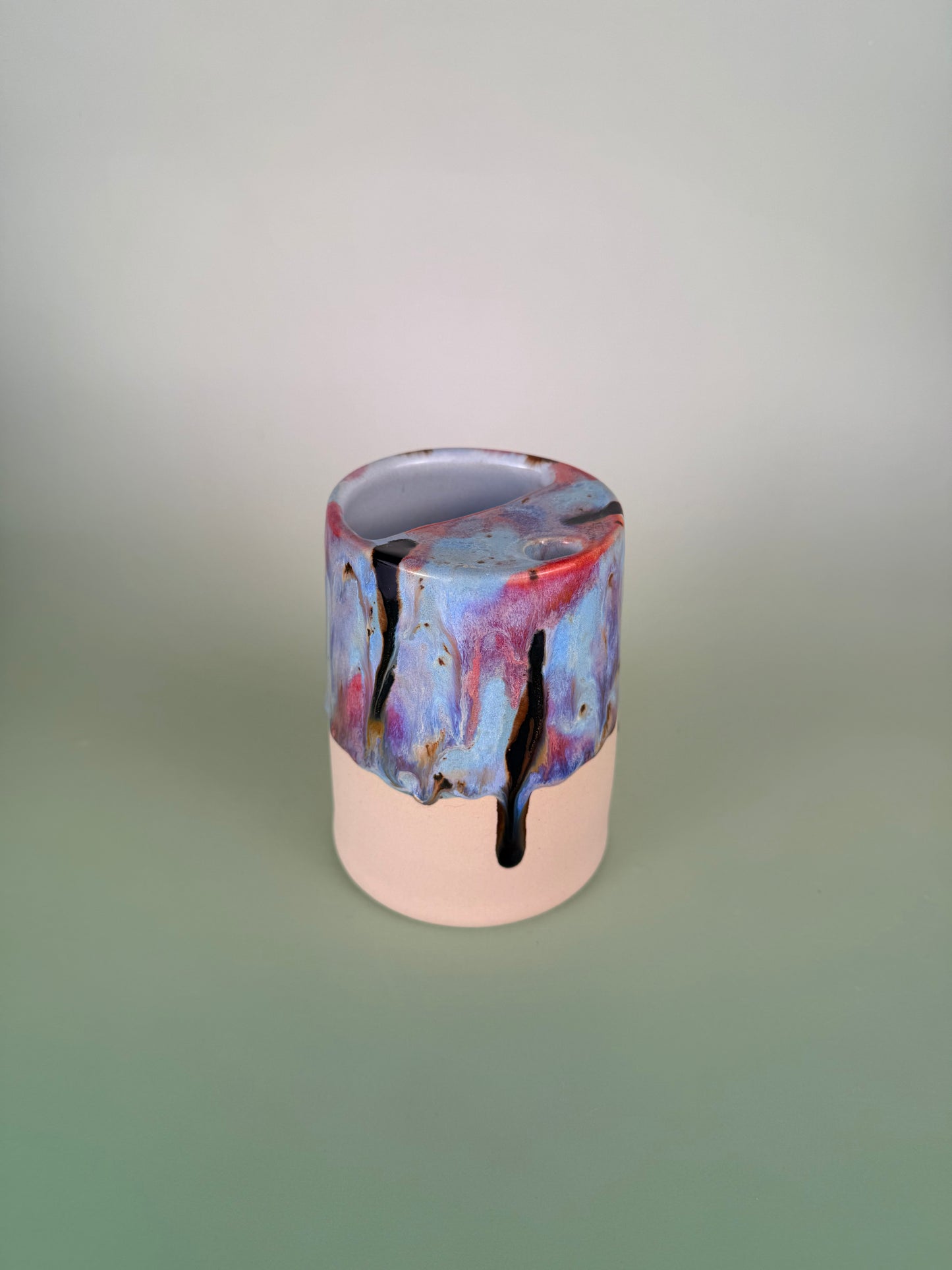 Drippy travel cup #7 - black sparkly glaze