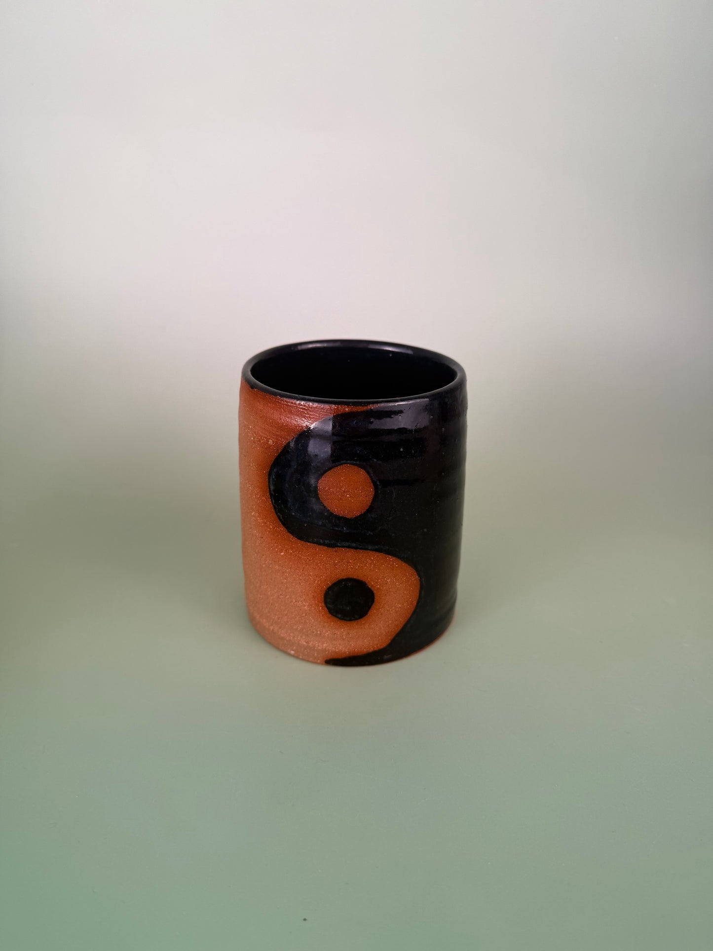 Yin Yang cup - black sparkly glaze