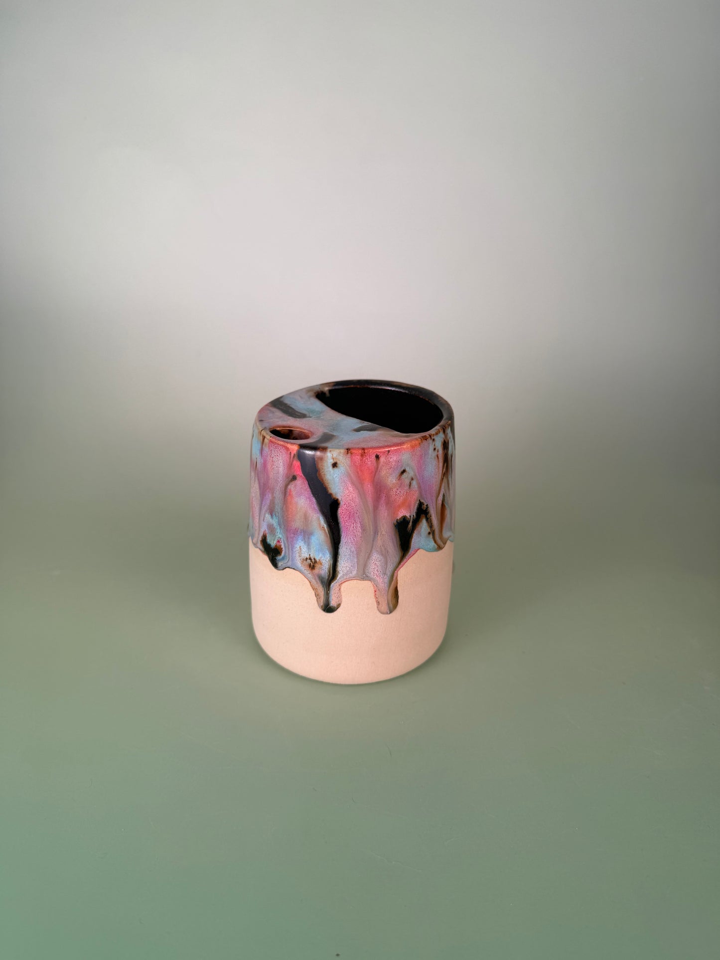 Drippy travel cup #3 - black sparkly glaze