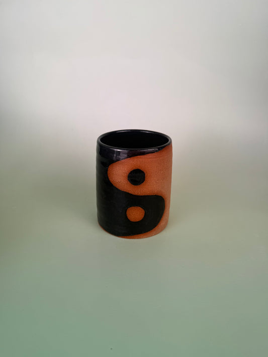 Yin Yang cup - black sparkly glaze