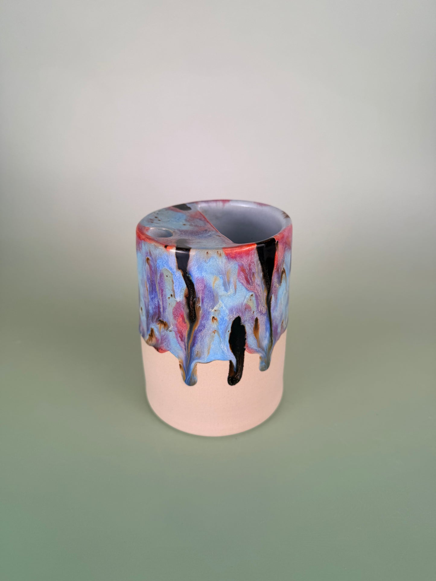 Drippy travel cup #7 - black sparkly glaze