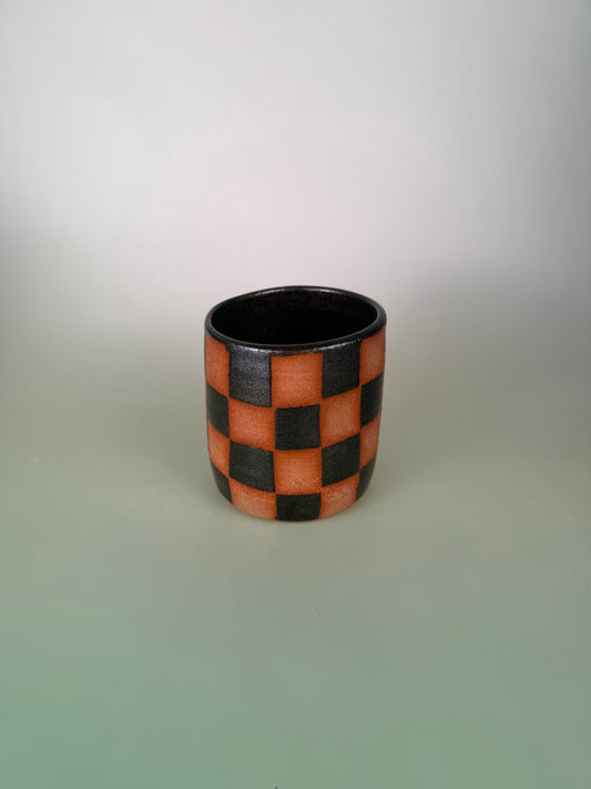 Black sparkly checkered cup