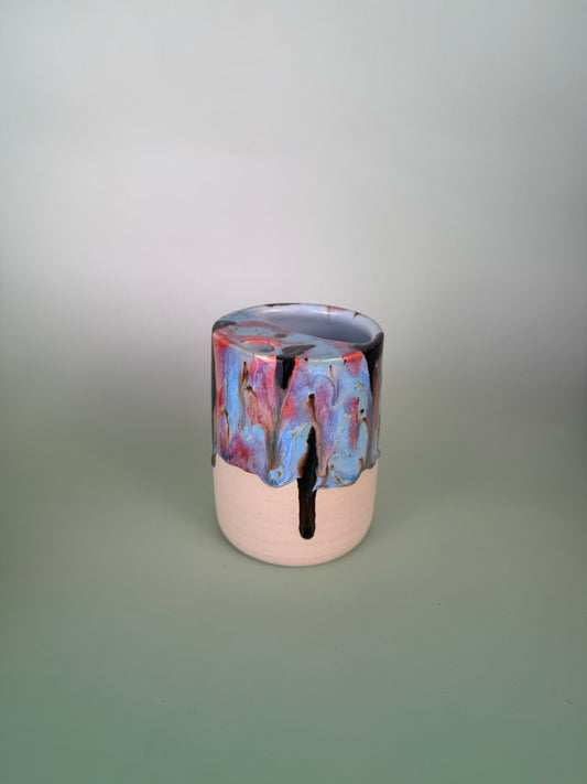 Drippy travel cup #2 - black sparkly glaze