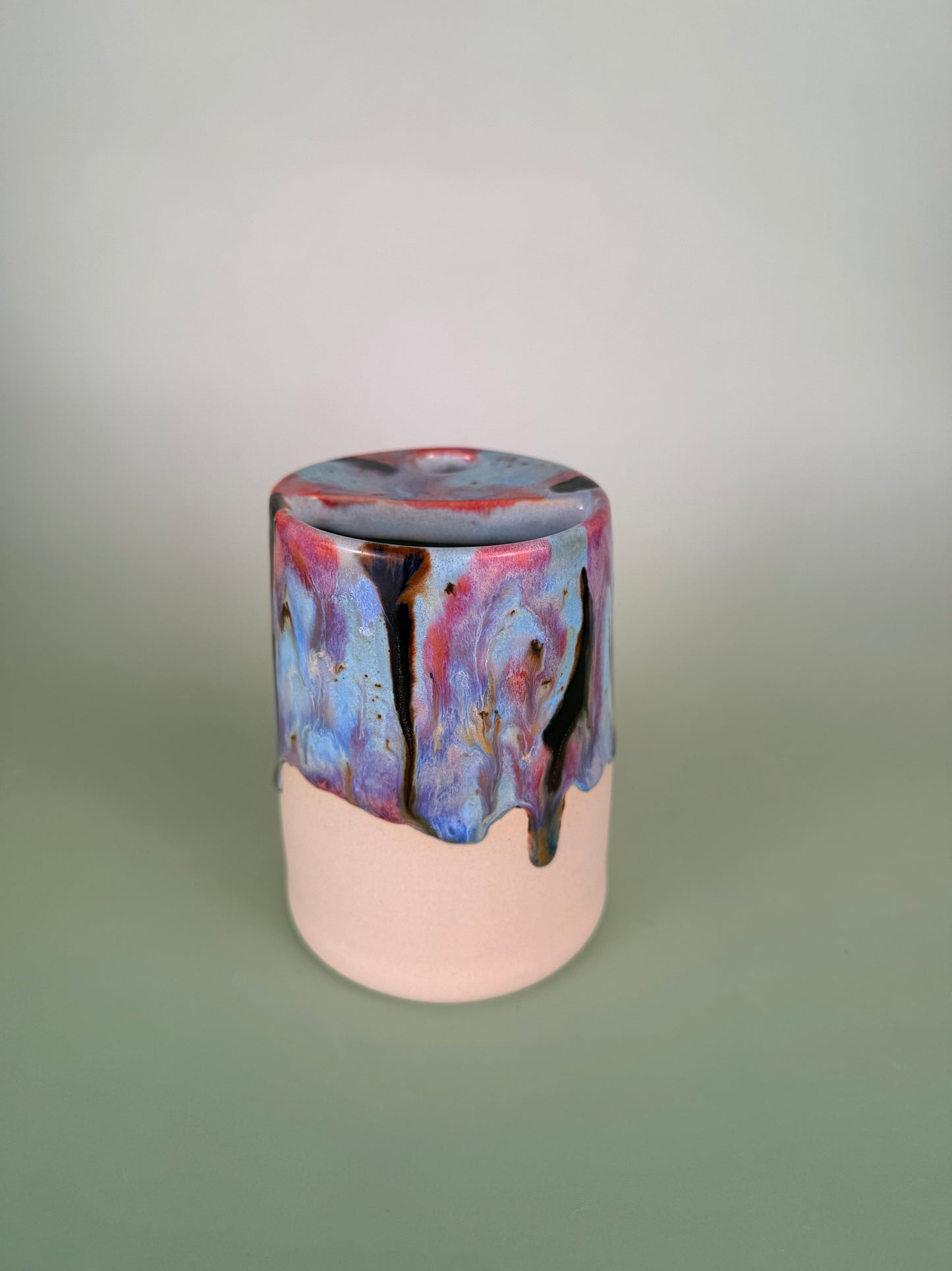 Drippy travel cup #7 - black sparkly glaze