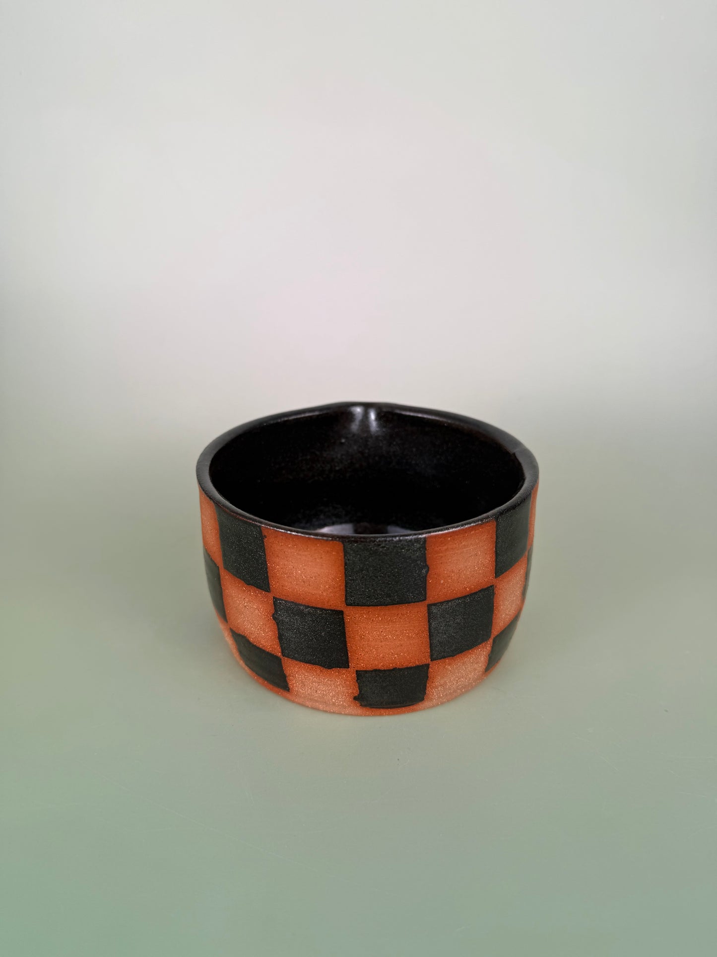 Black sparkly checkered matcha bowl #1