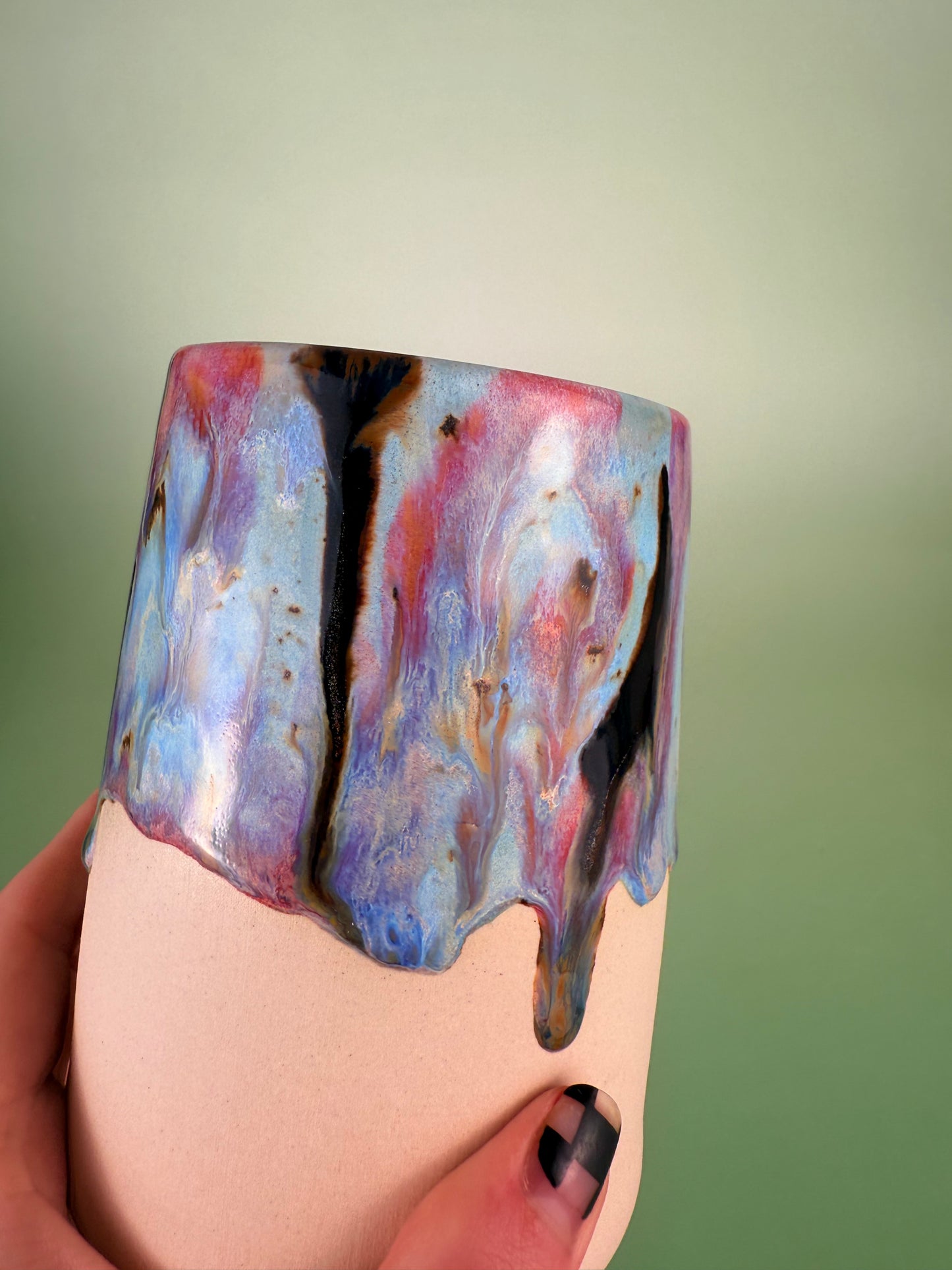 Drippy travel cup #7 - black sparkly glaze