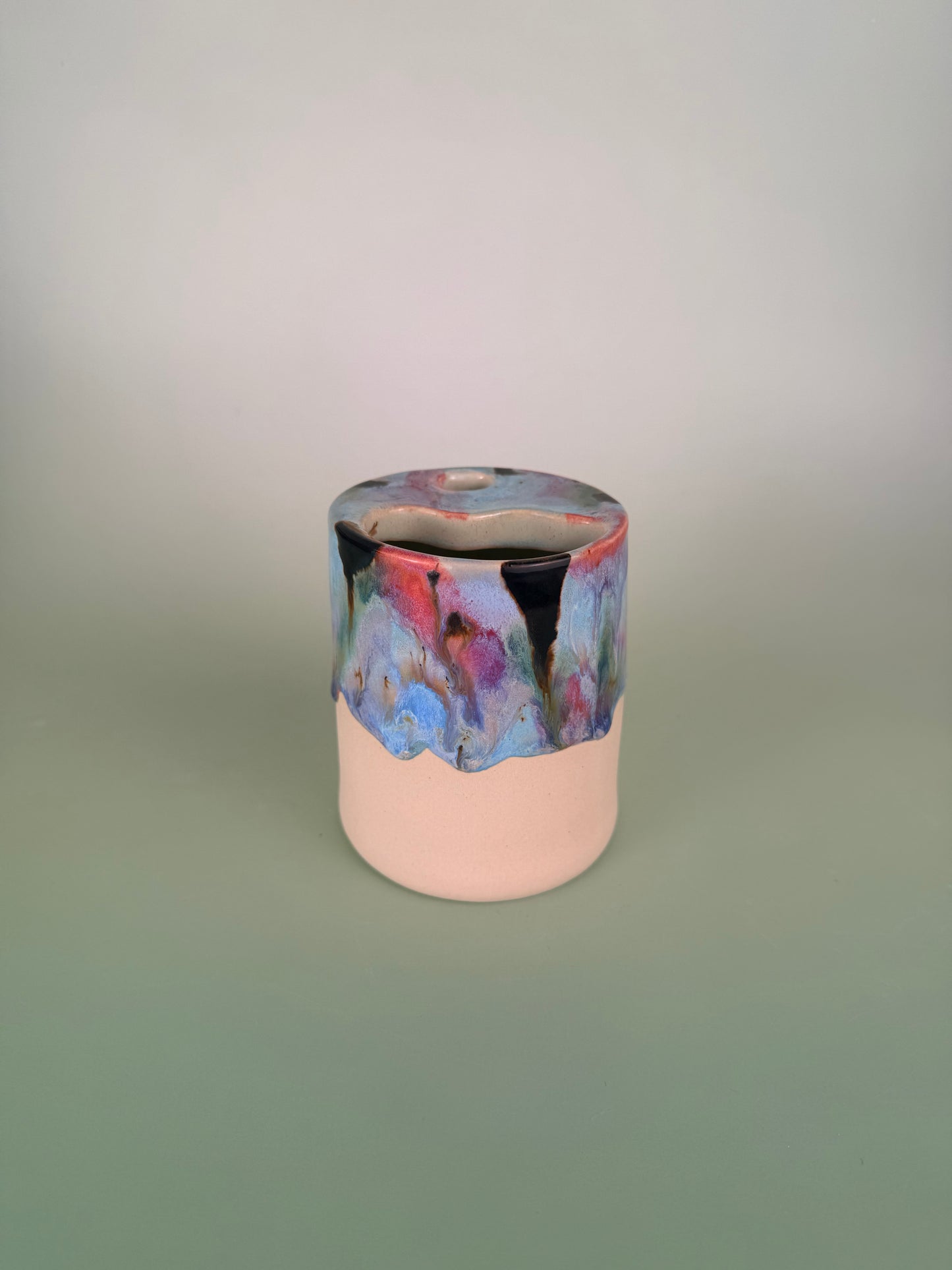 Drippy travel cup #4 - black sparkly glaze