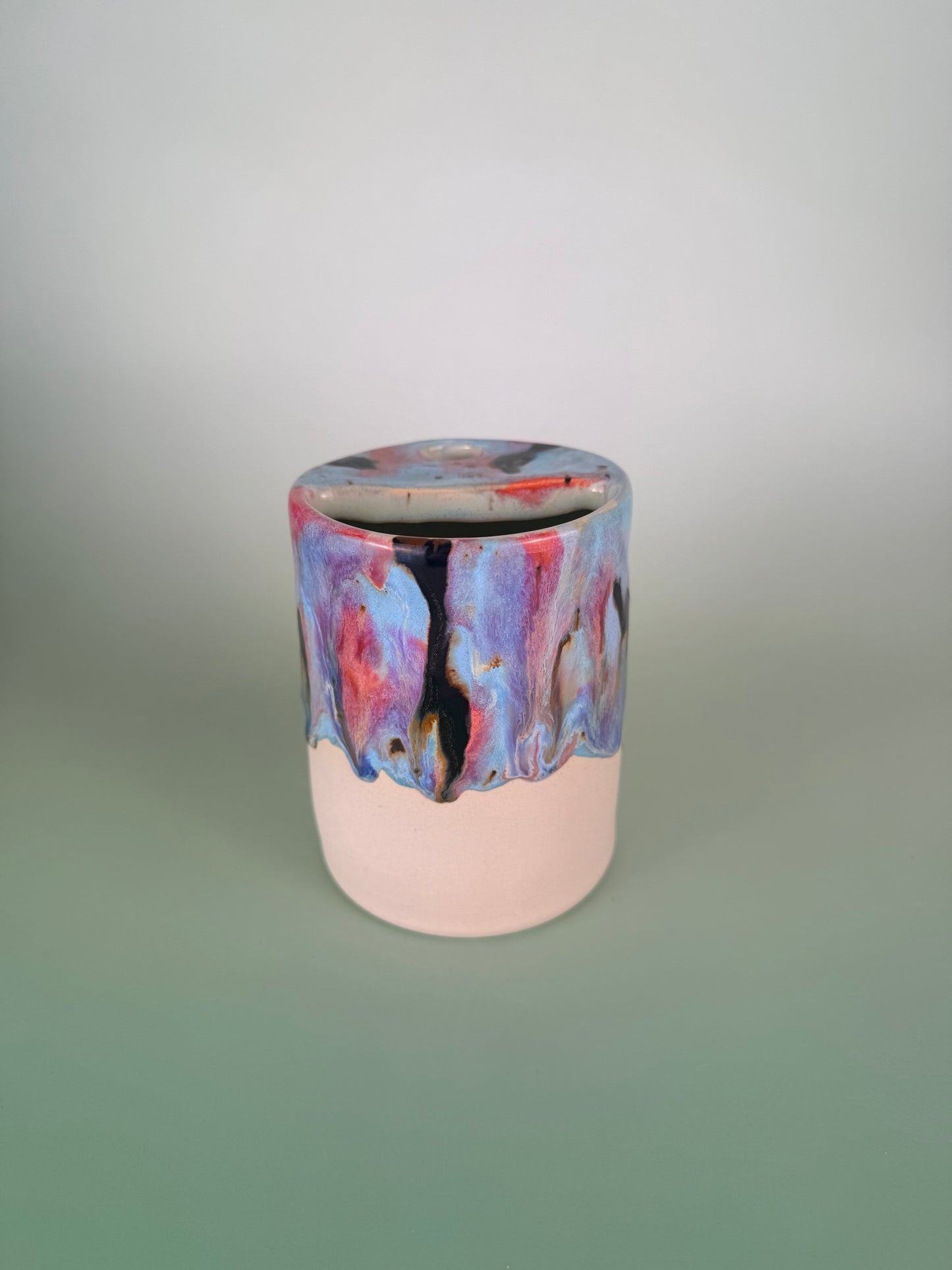 Drippy travel cup #6 - black sparkly glaze