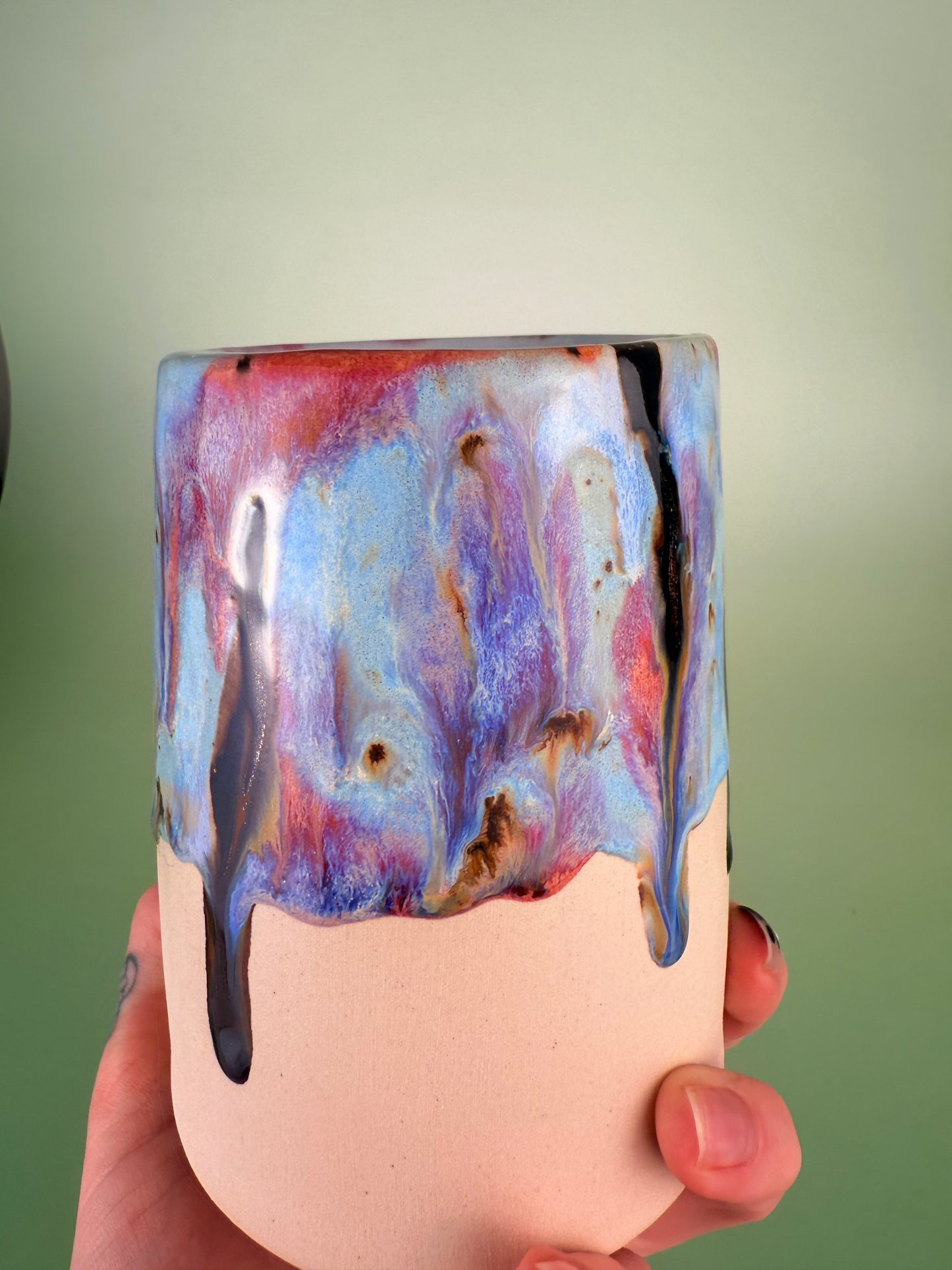 Drippy travel cup #7 - black sparkly glaze