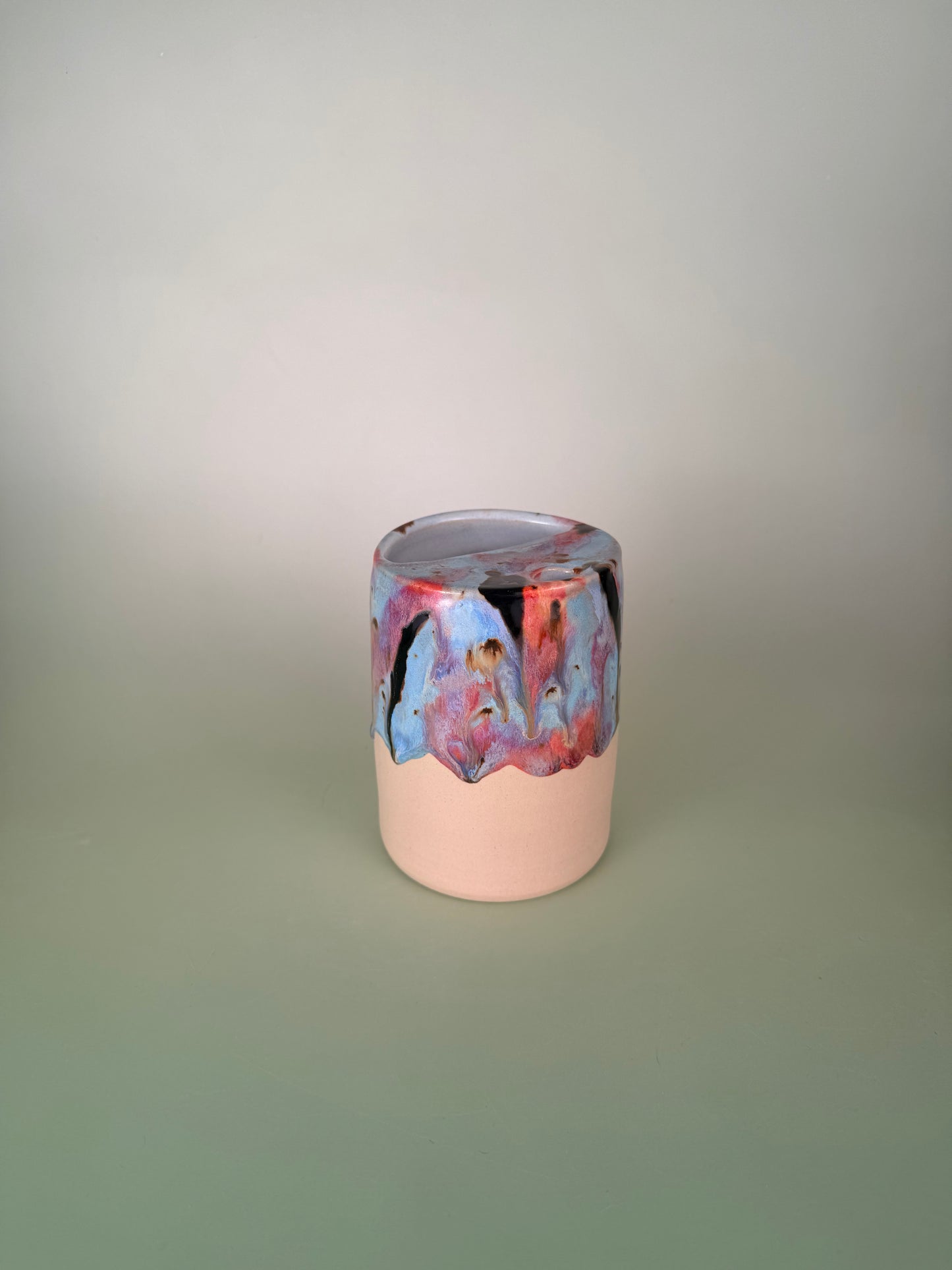 Drippy travel cup #1 - black sparkly glaze