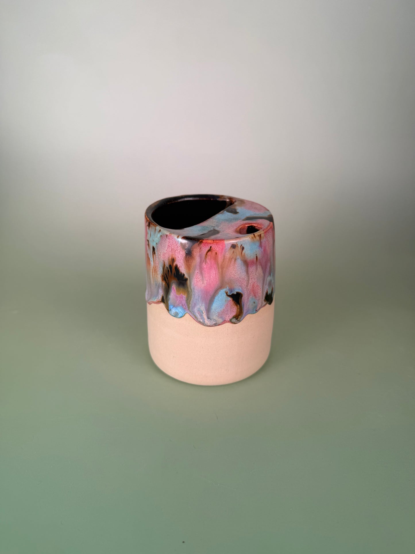 Drippy travel cup #3 - black sparkly glaze