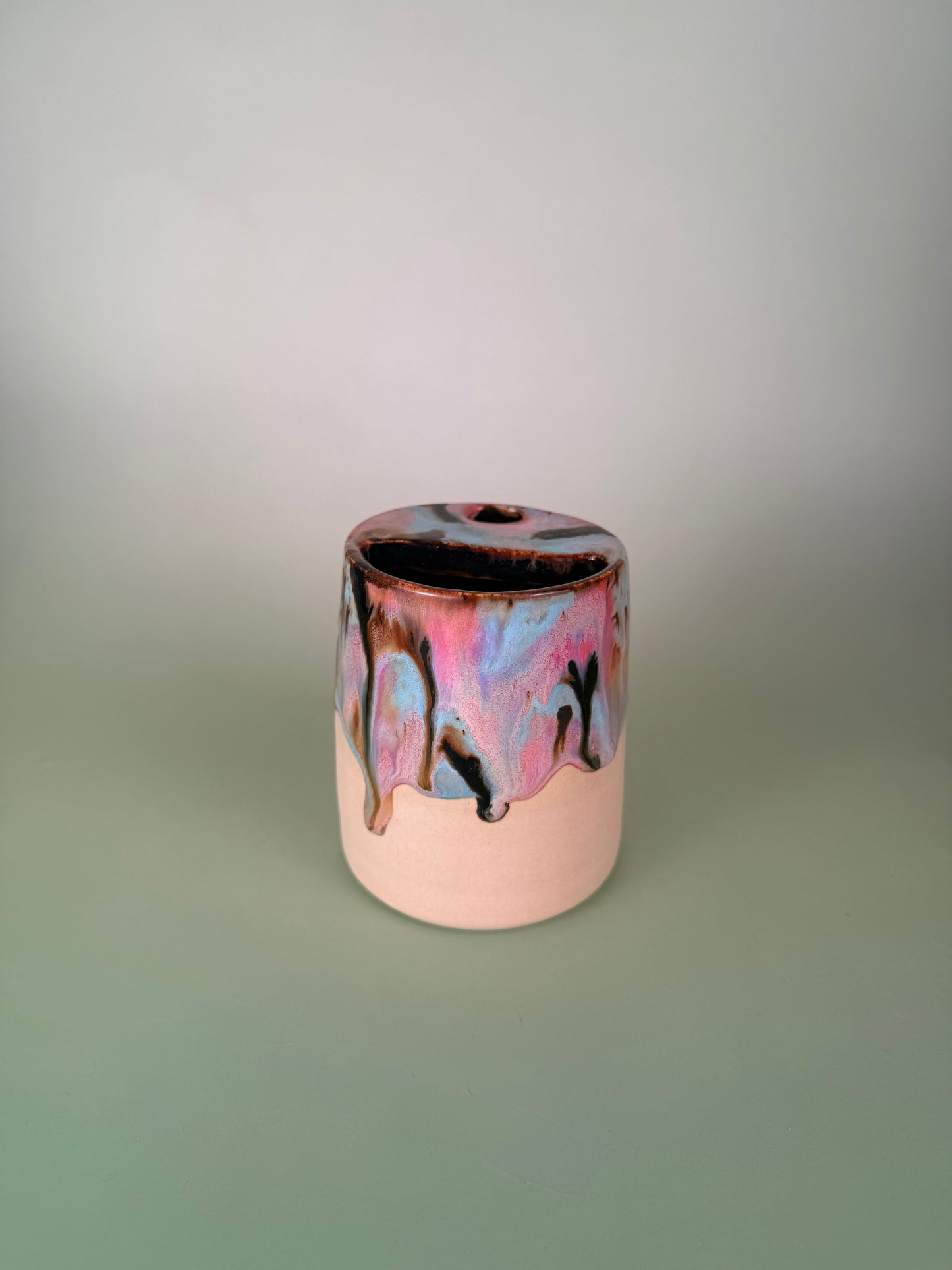 Drippy travel cup #3 - black sparkly glaze